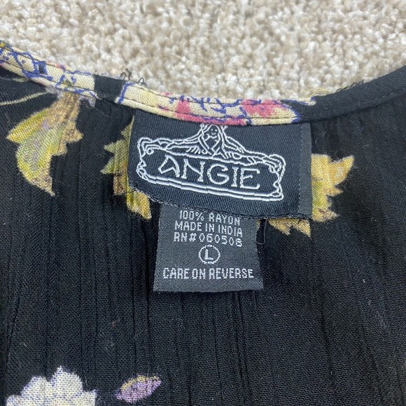 Angie Womens Floral Boho Kimono Duster L Black Rayon Festival Flowy - Picture 2 of 8